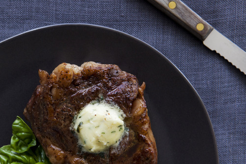 Angus Ribeye Steak with Roasted Garlic Basil Parsley Butter