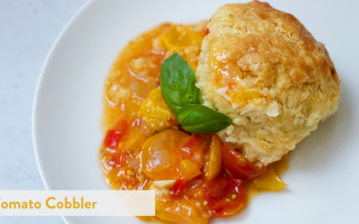 Tomato Cobbler with Garlic and Herb Butter Biscuit Topping